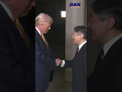 At the Imperial Palace in Tokyo, President Trump is greeted by Emperor Naruhito. 1 At the Imperial Palace in Tokyo, President Trump is greeted by Emperor Naruhito.
