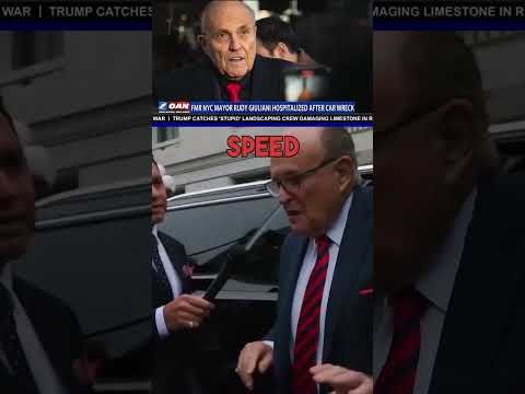 Rudy Giuliani is in the hospital after his rental car was slammed at high speed in New Hampshire. 1 Rudy Giuliani is in the hospital after his rental car was slammed at high speed in New Hampshire.