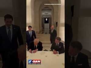 Emmanuel Macron announced on X that Trump signed the U.S.-Iran agreement at the Palace of Versailles